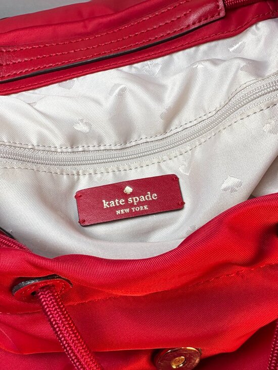 Kate Spade Carley Flap Backpack w/ Pockets, Drawstring, Nylon.- RED main image 7